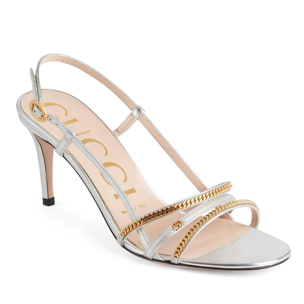 Gucci Sivvie Chain Metallic Silver + Gold Heels Size 39.5